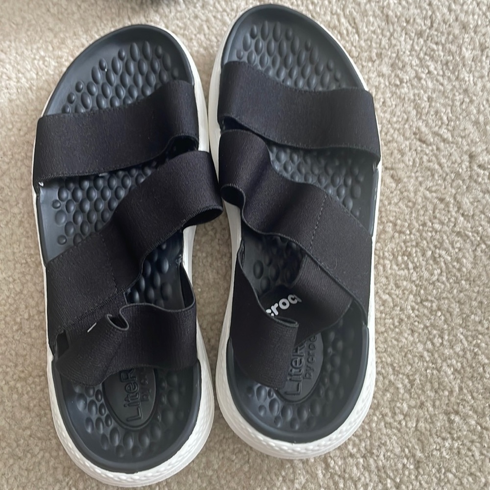 Size 4 Croc Black Slide Ons With Straps
